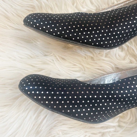 Saks Fifth Avenue Safinia Vintage 50s Black Silver Polka Dot Heels Size 8.5 - Picture 8 of 13